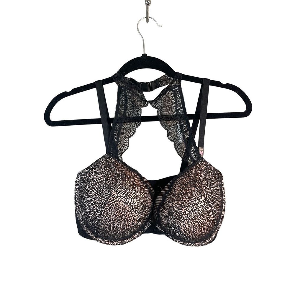 VICTORIA’S SECRET Very Sexy Push Up BRA High Neck Black Beige Nude Size 36DDD